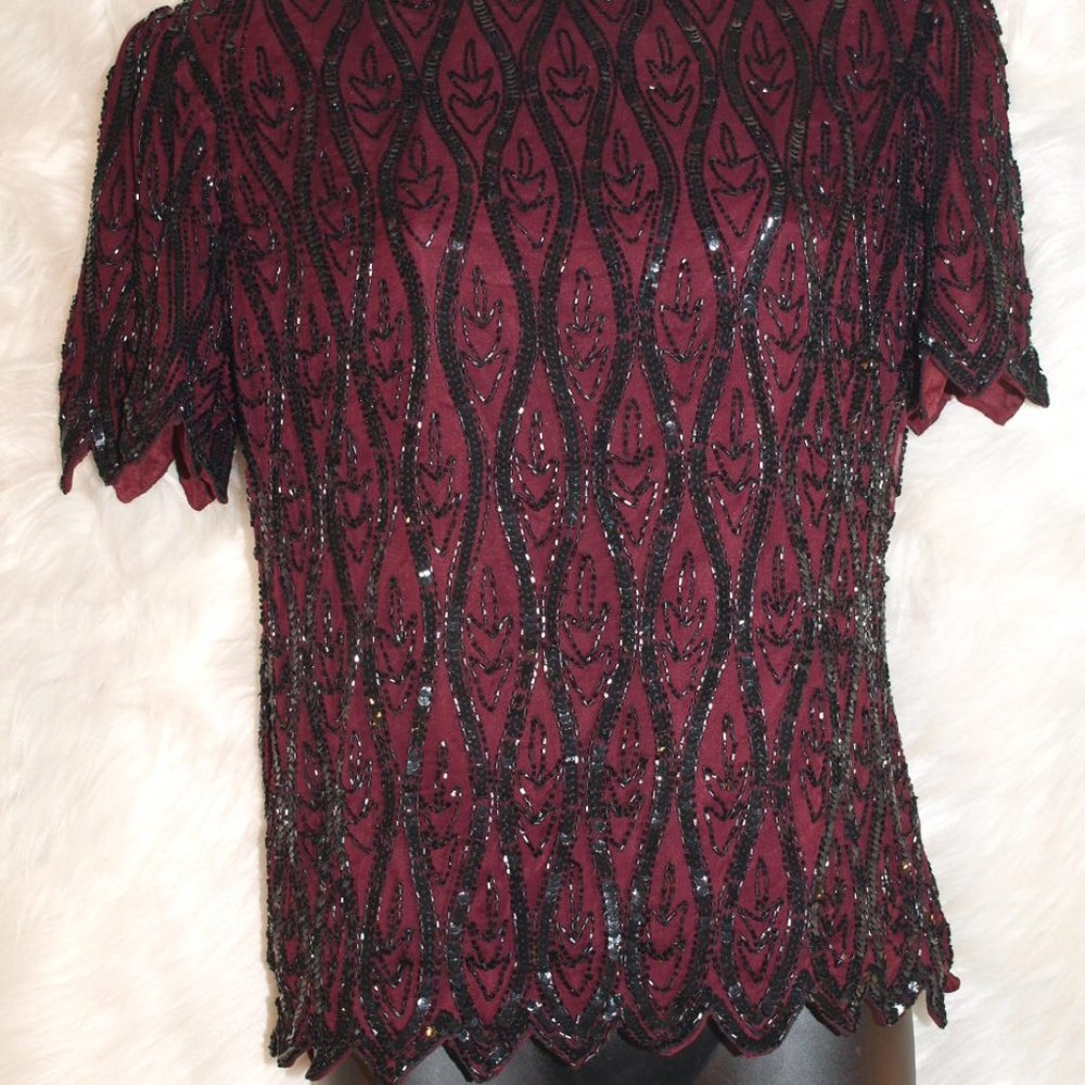 Maroon with Black sequin design Blouse BY STENAY Size S